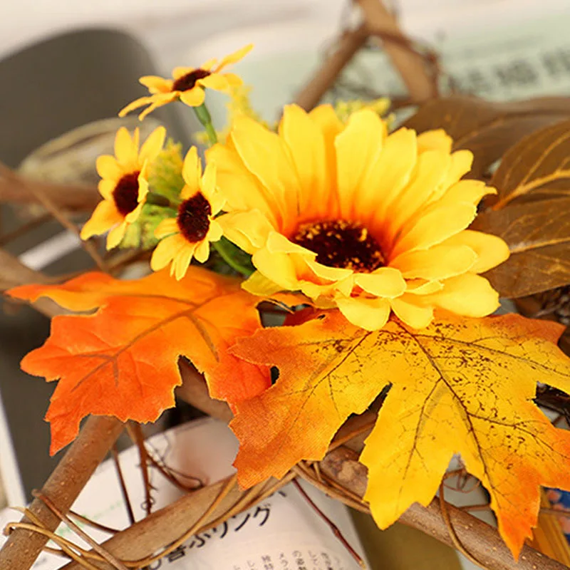 

Wooden sunflower Pendant Home Decoration Ornaments with Flowers Leaves for Front Door Wall Hanging Wedding Party Decor