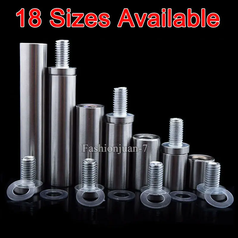 

On Stock 50PCS Stainless Steel Hollow Advertising Nails Screws Bolt Acrylic Billboard Glass Sign Standoffs Pins 18 Sizes