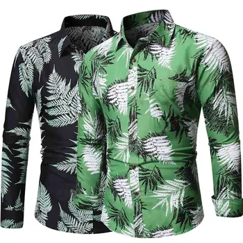 

2019 autumn Men's Printed Casual Button Down Long Sleeve Shirt Top Blouse OL Style Loose fashion Workwear Casual Selling Casual