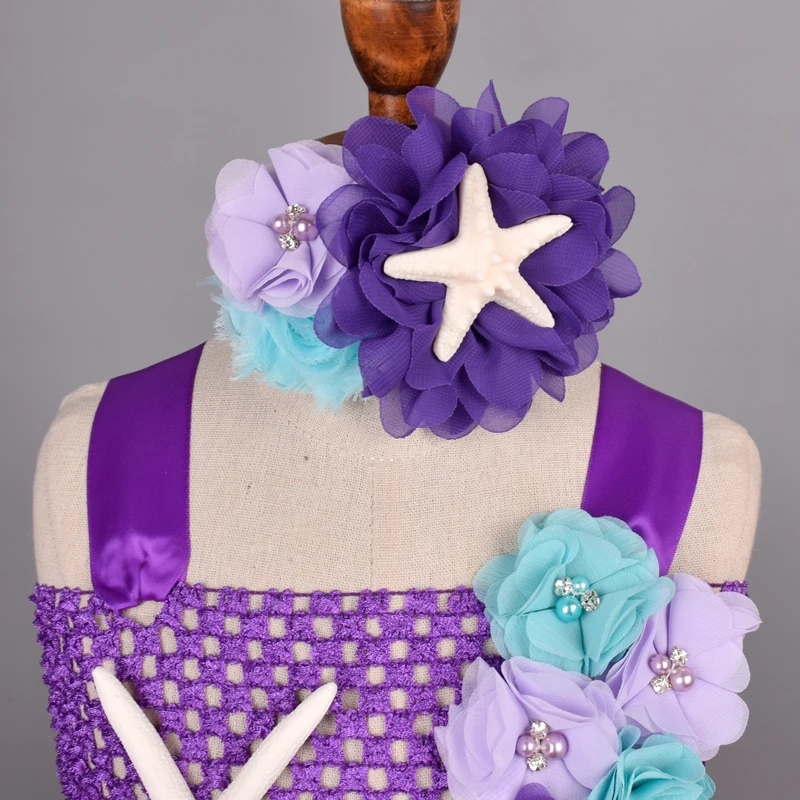 Новая юбка-пачка в стиле Русалочки для девочек, платье в морском стиле, праздничный костюм для дня рождения с цветком, повязка на голову, платья в морском стиле, От 1 до 12 лет