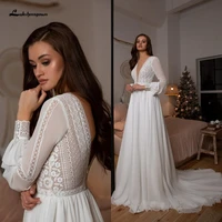 Vestidos Boho Bridal Long Sleeve Wedding Dresses A Line 2024 Robe Longue Simple Beach Chiffon Long Wedding Gowns Customized 1