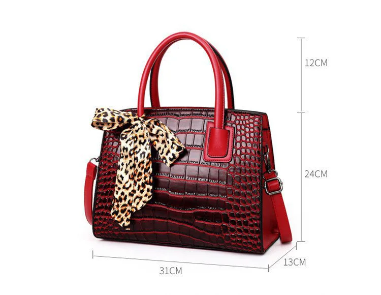 PU Leather Faux Crocodile Print Handbags Purse Fashion fashion crossbody bag for women 2019 Famous brand Brand Shoulder Bags Red (3)