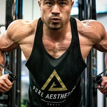 Стиль для мужчин, для занятий спортом, бега, упражнений, чистый хлопок, эластичность, дышащий, i-образный жилет