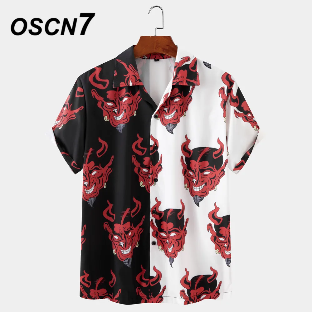 OSCN7 Повседневная Мужская Уличная рубашка с коротким рукавом и принтом 2021