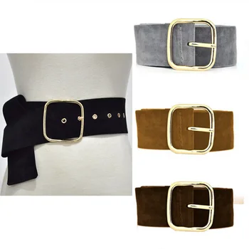 

New Design Wide belt female dress belts decorate waistband fashion Gold pin buckle Velvet belt party belt black flannel women