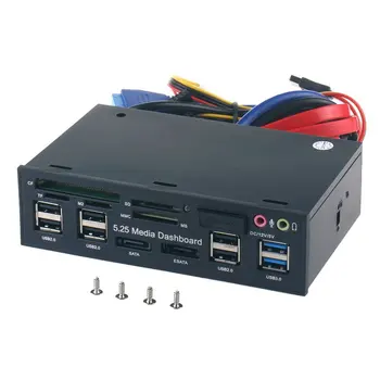 

5.25\" Pc Front Panel Dashboard Media Usb 3.0 Hub Audio Esata Sata Card Reader Desktop Optical Drive Multifunctional Panel 525E
