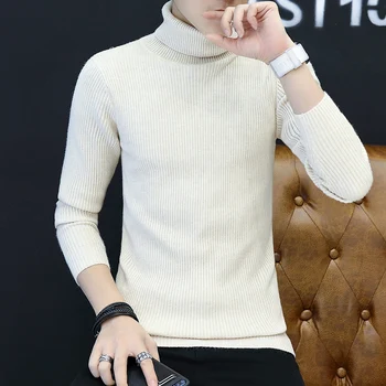 

2019 Winter Men's Turtleneck In Warm Cashmere Knitting Male Woolen Pullover Casual Sweater Brand V-neck Sleeve Single Man Knit