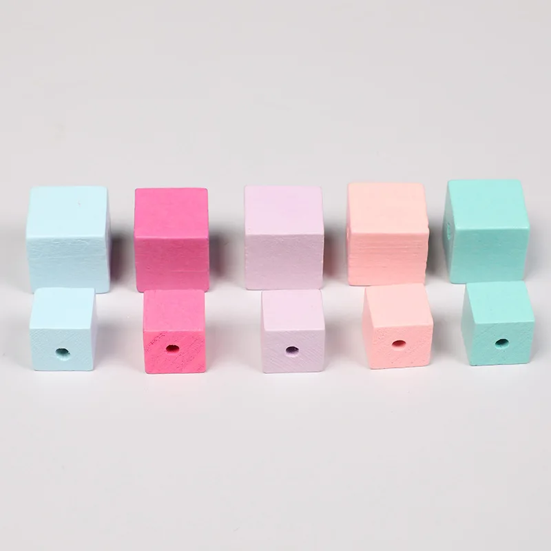 20pcs 15-20mm Colored Square Wooden Beads Handmade Custom Fashion Decorations DIY Necklace Bracelet Jewelry Making Accessories