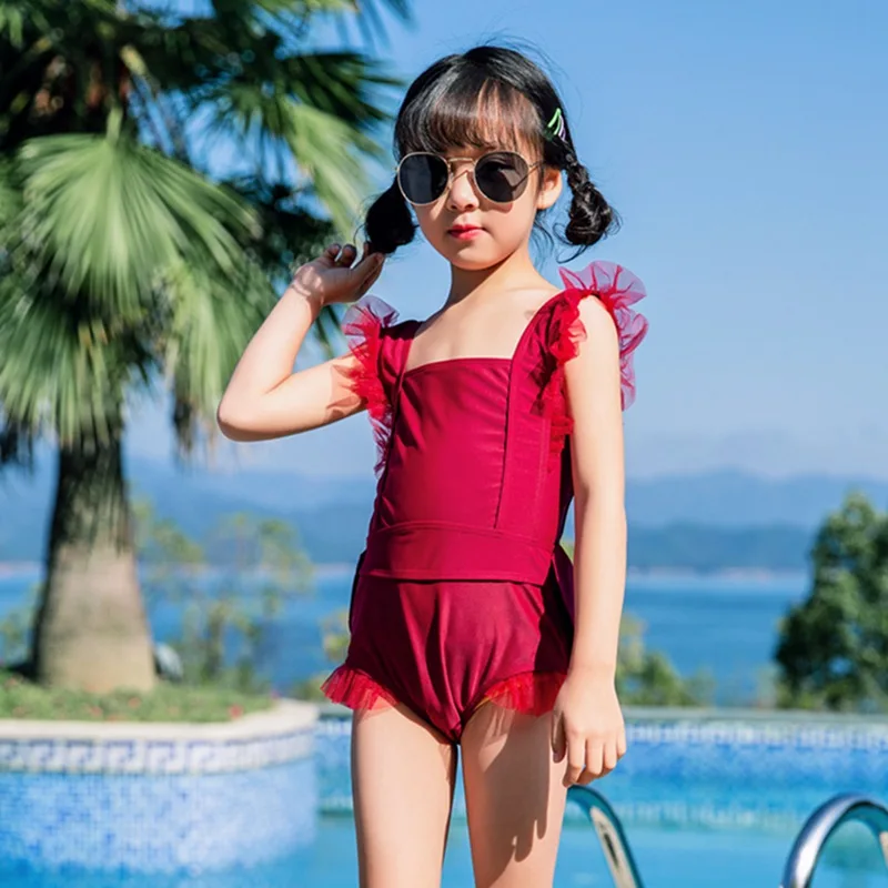 

2019 Children Girl Swimsuit Hot Spring Loli Bodysuit Sweet Sports Style Baby Spa Flat Angle Swimsuit Casual Girl