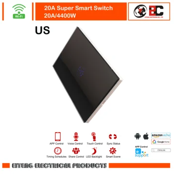 

20A Super Smart Switch 1Gang 1Way Wireless Remote Light Relay App Control Work with Alexa Google Home 4400W US