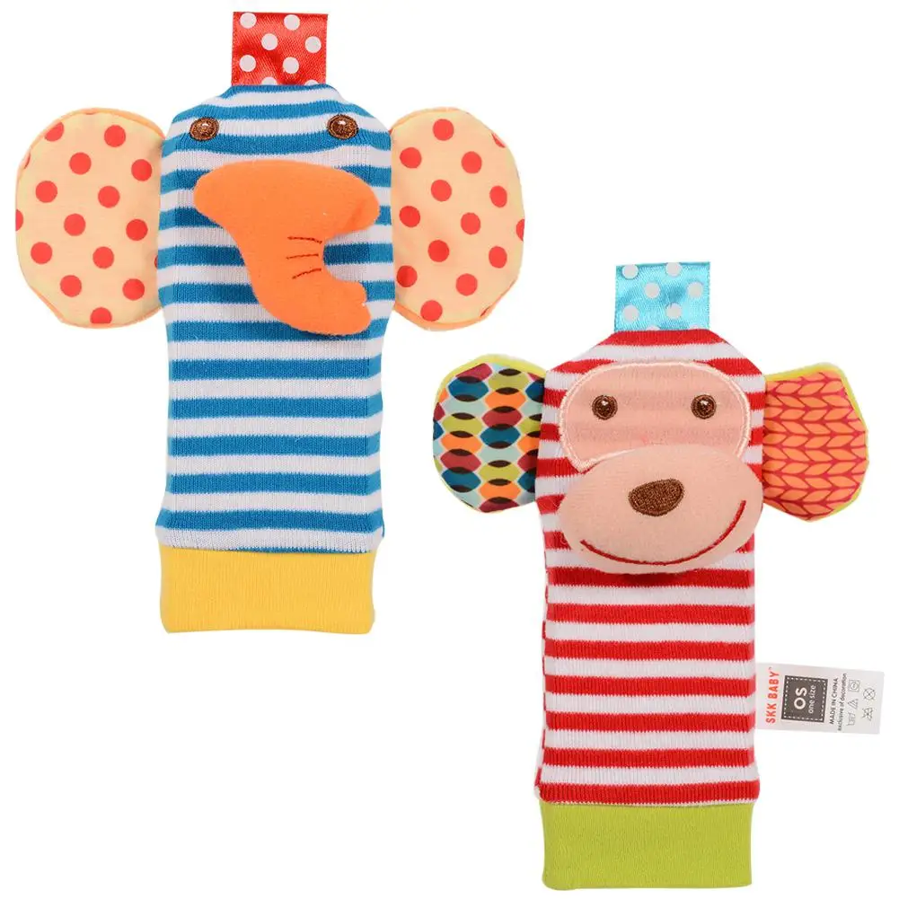 GloryStar 0-6 months baby animal wrist rattle educational toys monkey elephant 4 sets