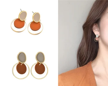 

Terreau Kathy Korean Enamel Brown Simple Round Circle Slice Drop Earrings Geometric Female Retro Multicolor Disc Clip On Earring