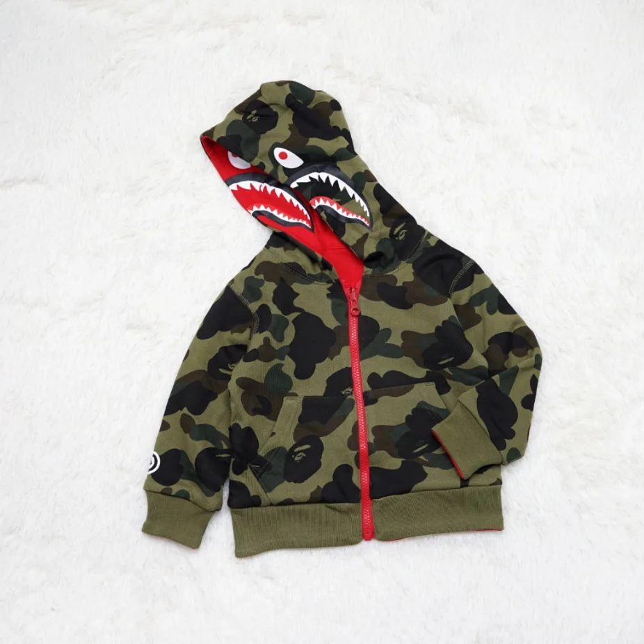 

(A Generation of Fat) 19 Autumn And Winter Men And Women Children Shark Camouflage Knitted All-cotton Sweater Cardigan Both Side