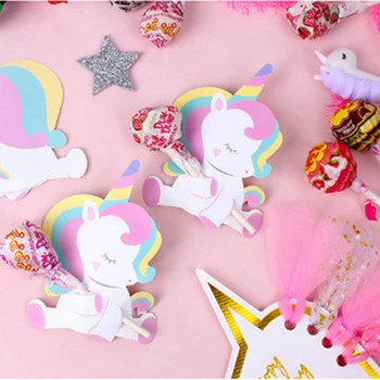 

50pcs/set Unicorn Lollipop Decoration Cards Wedding Birthday Party Decorations Kids Candy Favors Decor for Guest Cartoon