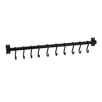 

Black 10 Hooks Wall Hanging Rail Rack Kitchen Utensil Wall Mounted Hanging Shelf Rack Durable Rustless Storage Shelf