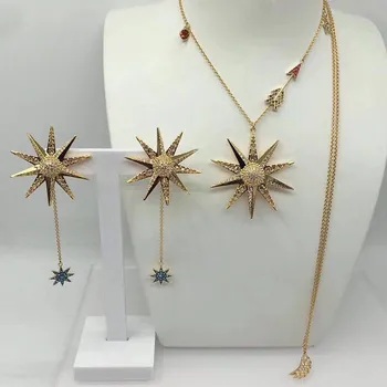 

2019 Original LUCKY New Fashion Personality Sun Gold Stars Lucky Earrings Necklace Set Woman Girls DIY Jewelry Free Shipping