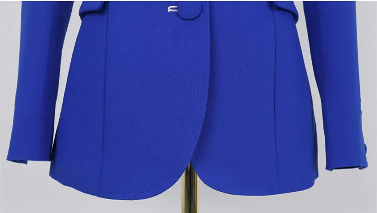 Fashion Week Women's 2-Pieces Autumn Elegant Blue Fashion Single-Breasted Bussines Office Lady Blazer Trousers Suit