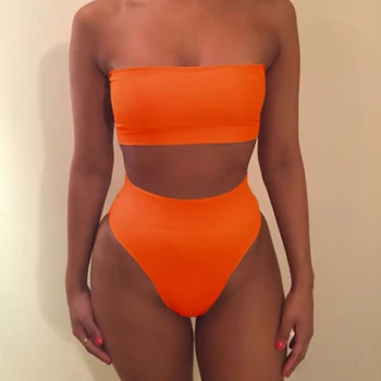 

New Summer Sexy Bikini Swimwear Tube Top Solid Color Fashion High-quality Swimsuit Push Up Beach Bathers Plus Size
