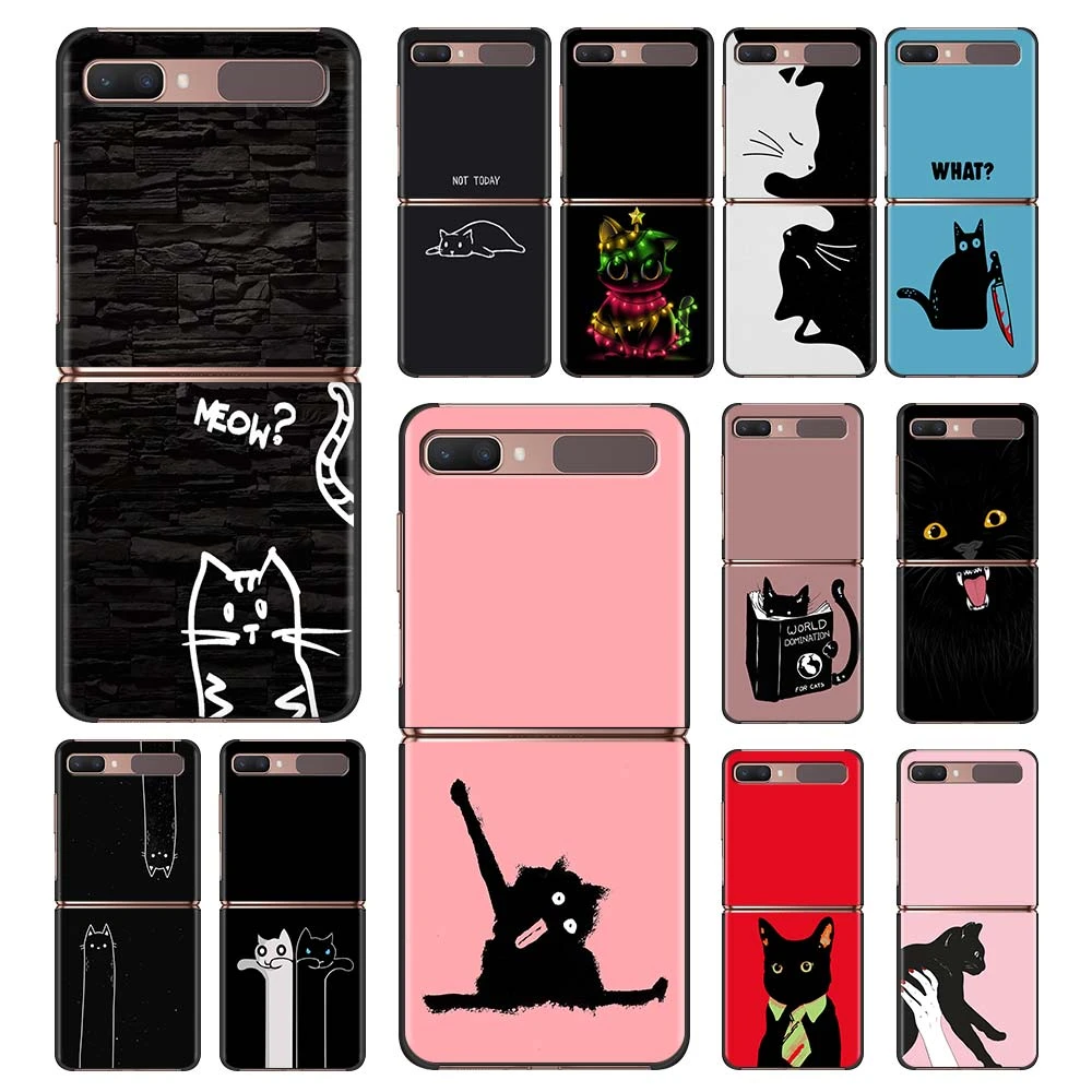 galaxy z flip3 phone case Funny Black Cat Cute Luxury Foldable Hard Case For Samsung Z Flip Phone Case For Galaxy Z Flip Z Flip3 5G Back Cover Fundas samsung flip3 case