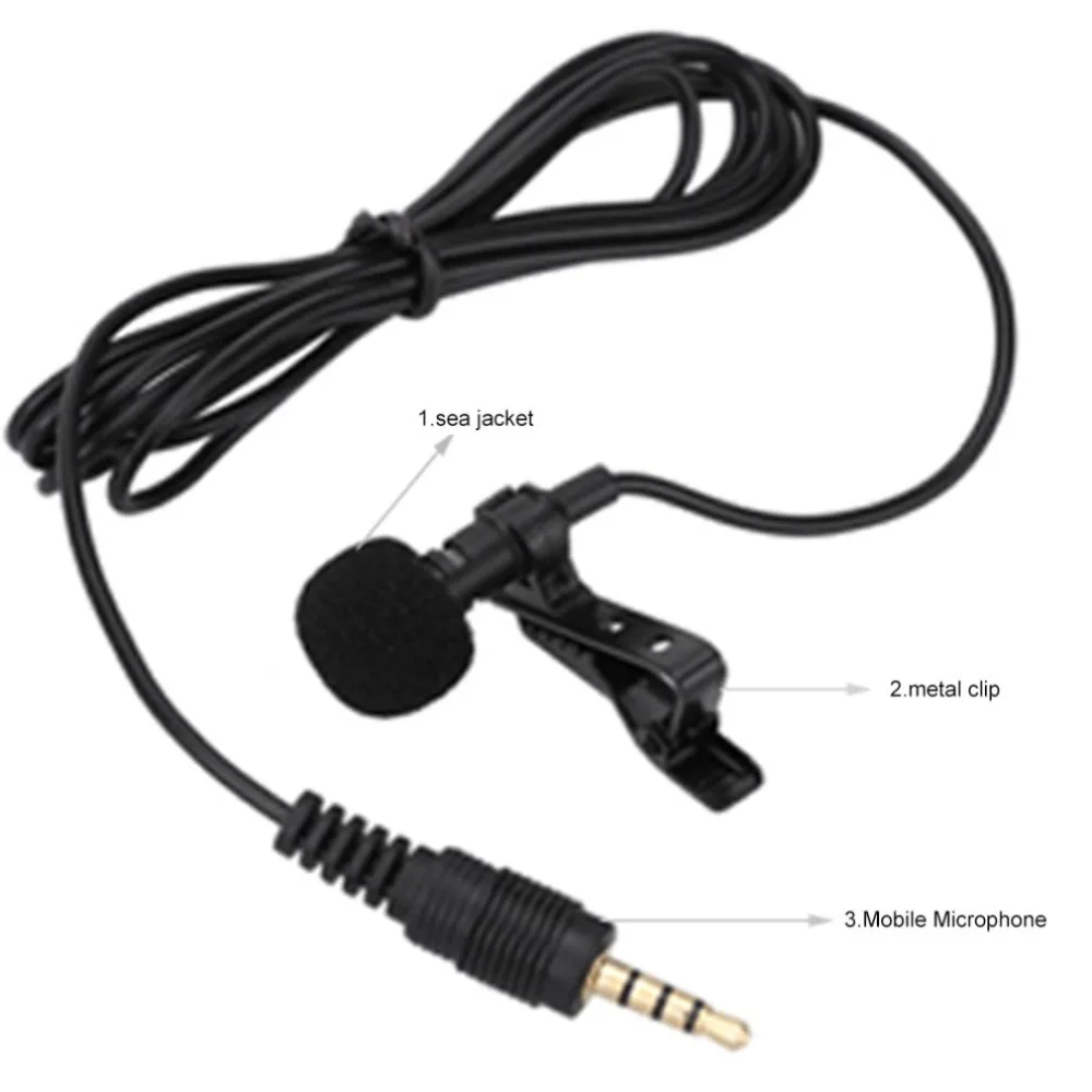 Mini Microphone Condenser Clip-on Lapel Lavalier Mic Wired for Phone Laptop