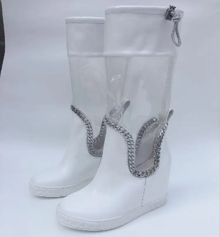 

Mid-calf Botines Mujer 2019 Autumn Botas Mujer Leather Boots Women Catwalk Bota Feminina Increse Shoes Women Zapatos De Mujer