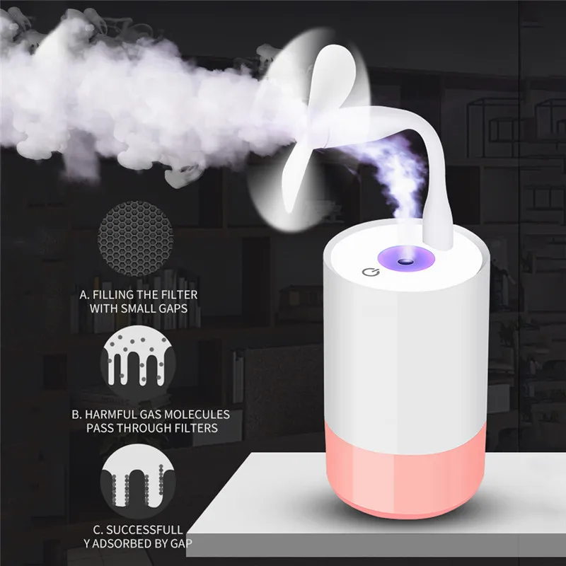 

ELOOLE 350ml Ultrasonic Air Humidifier With USB Mini Fan&LED Light Aromatherapy Diffuser Air Purifier Refresher Mist Maker