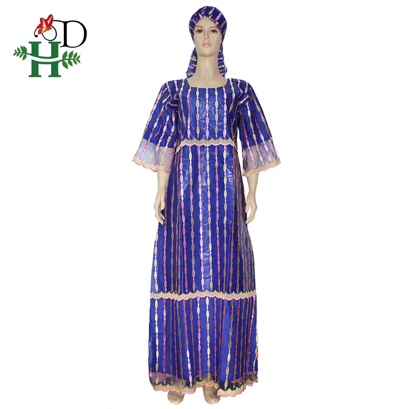 H&D, Южная Африка, женские платья, bazin riche dashiki, одежда, большой размер, кружевное платье, дамские платья, Анкара, африканская одежда для женщин - Цвет: Синий