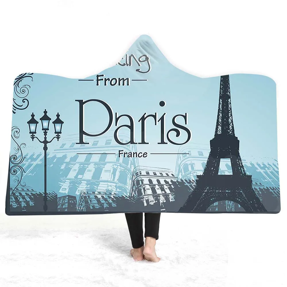 

Paris View Towel 3D Print Coral Fleece Wearable Hooded Throw Blanket Plush Throw Warm Thick Home Blanket for Girls Boys Kids