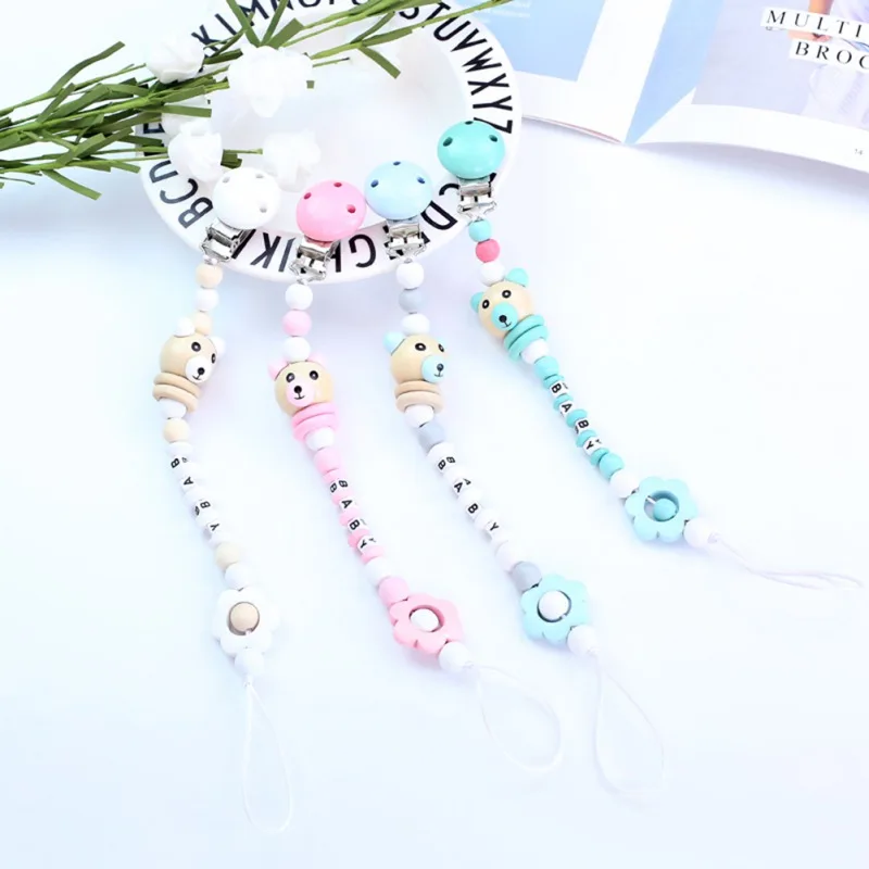 Newborn Baby Pacifier Clip Chain Letter Anti-fall Dummy Pacifier Chain Clip Holder Infant Nipple Feeding hot
