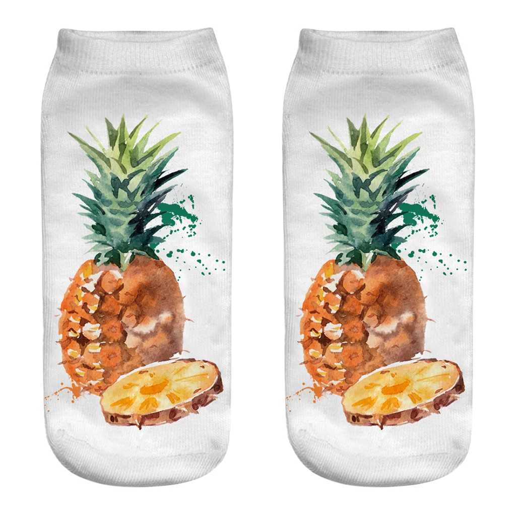 

Unisex Summer Tropical Pineapple Watermelon Fruit Low Cut Short Boat Socks 3D Digital Printing Rib Trim Funny Hosiery 12 Styles