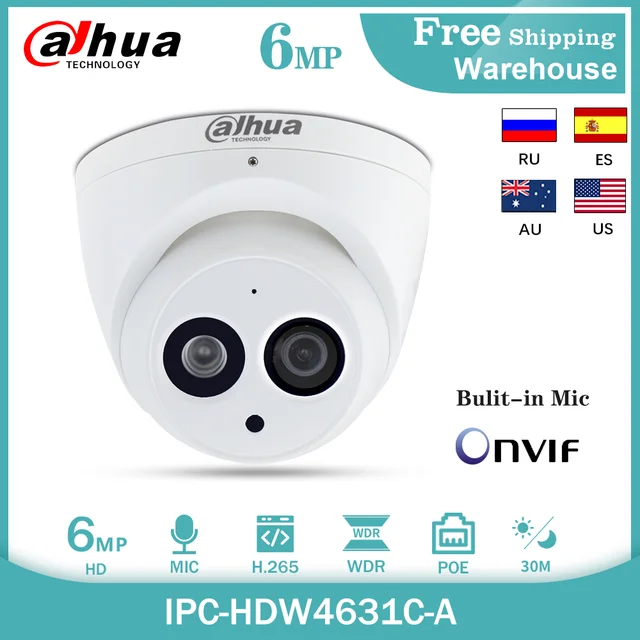 $US $66.00 Dahua 6MP Security IP Camera IPC-HDW4631C-A POE H265 IP67 IR   Mini Built-in MIC CCTV Surveillance Outdoor Video Dome Camera
