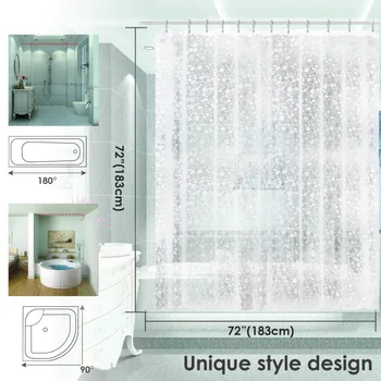 

PVC Shower Curtain With Free Hanging Hooks Waterproof Non-Toxic Shower Curtain Liner Bathroom Decor Accessories