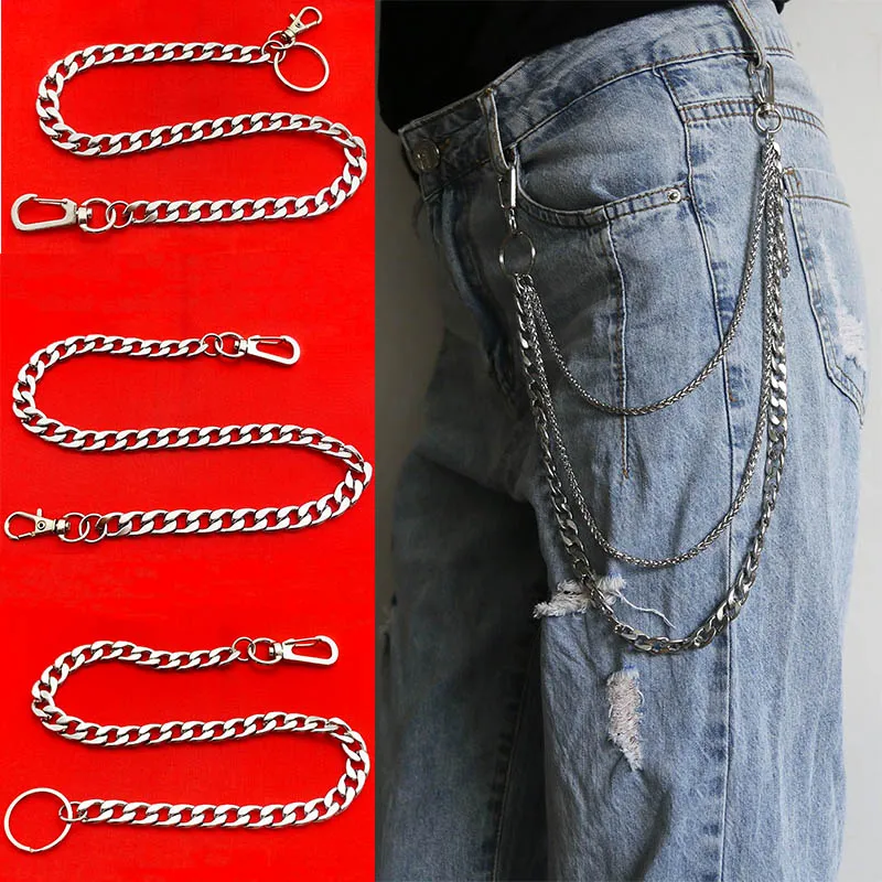 DIY ювелирные изделия длинный металлический кошелек цепной поводок джинсовые штаны брелок кольцо с зажимом мужские хип хоп ювелирные изделия из нержавеющей стали