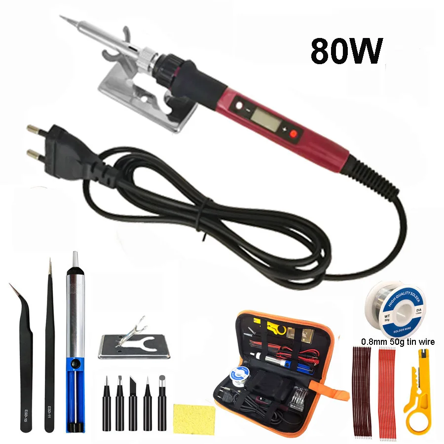 80W Digital Electric Soldering Iron Kit Set Temperature Adjustable 220V 110V  Welding Tool  Ceramic Heater Soldering Tips Rework best soldering iron for electronics Welding Equipment