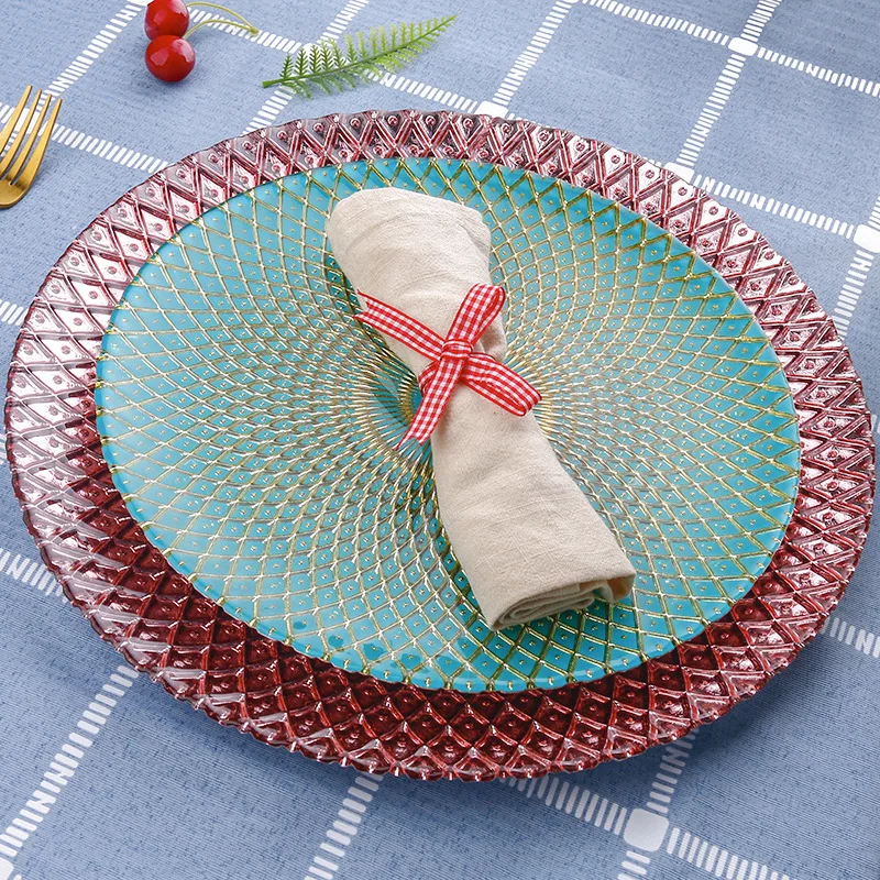 Natural detox zhi li Manufacturers Wholesale Color Glass Plate Pineapple Grain Processing Electroplated Plate Glass Tableware Cu