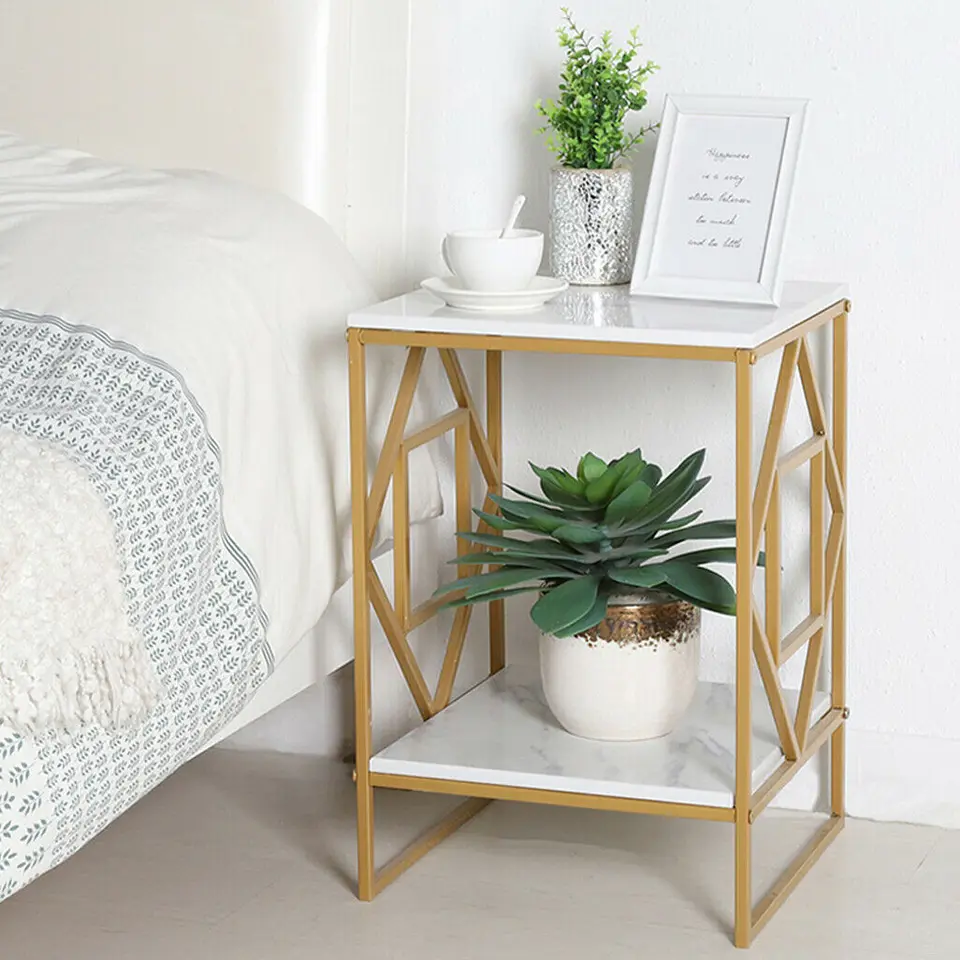 Luxury Marble Side Table with Gold Frame