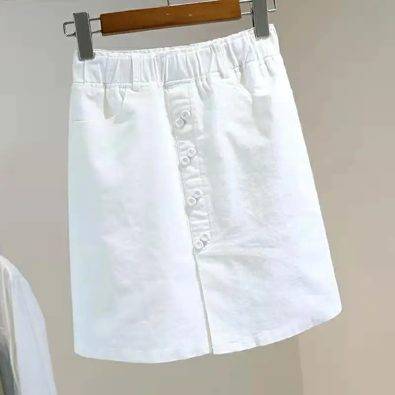 New 2022 Spring Summer Womens Denim Skirts Casual Single-Breasted High Waist A-line Skirt Front Split Jeans Skirts 