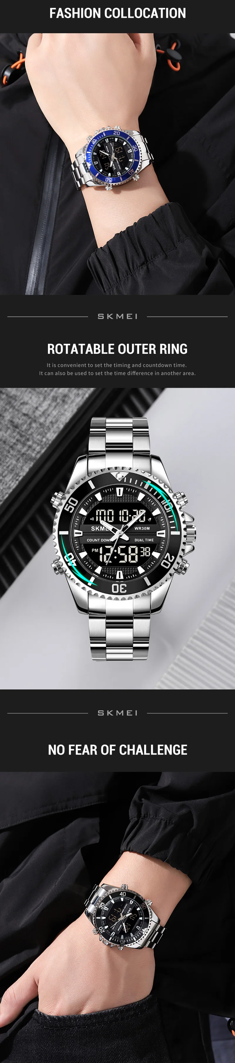 SKMEI Watches for Men Luxury Brand Sport Quartz Wristwatch Waterproof Military Digital Male Clock Steel reloj hombre 1850 men's digital watch large display