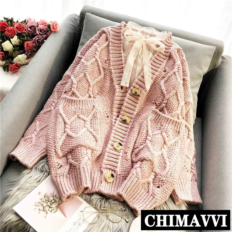 Новинка Модный осенне-зимний женский плотный вязаный свитер кардиган пальто