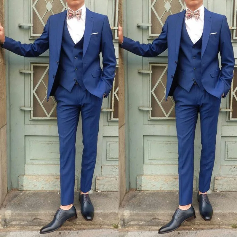 Blue Men Suits for Wedding Slim Fit Man Blazer Groom Tuxedo Groomsmen Outfit Terno Masculino Prom Party Costume Mariage Homme | Мужская