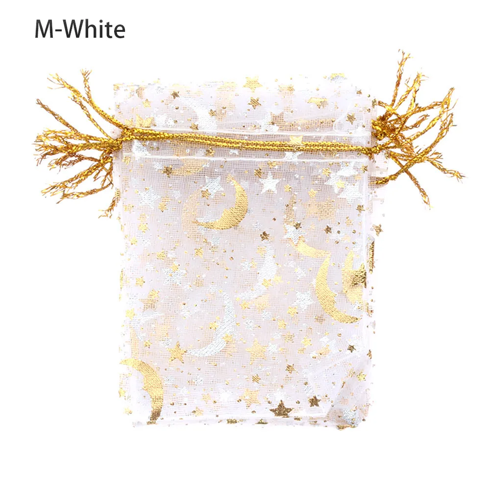 white-9x12cm 10 шт. Рождественский Подарочный шнурок мешок звезда Луна органза свадебный подарок мешок шнурок ювелирные изделия конфеты пакет вечерние украшения - Цвет: white-9x12cm