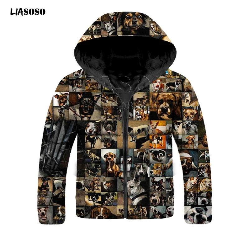 LIASOSO new design winter 3D Print Down jacket men&women animal,cat,dog rock singer Down jacket Hip Hop high quality pullover