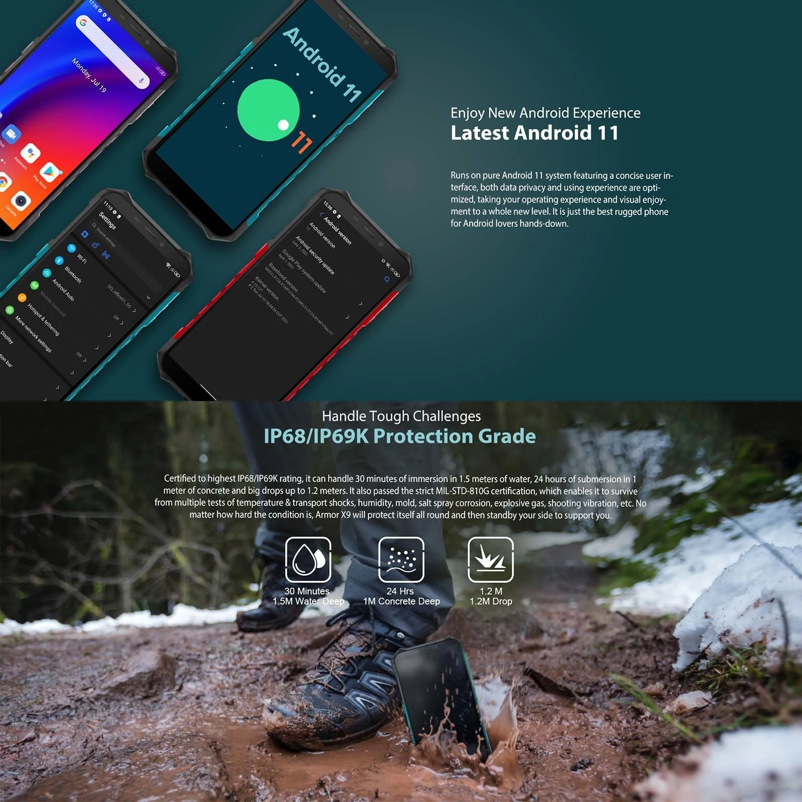 Ulefone Armor X9 IP69K Rugged Phone Android 11 Mobile Helio A25 Octa Core 3GB 32GB 5.5'' Screen Cell 5000mAh Smartphone OTG NFC