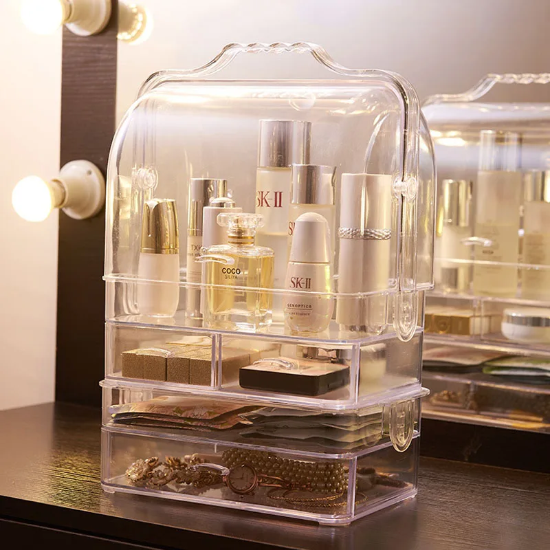 

Acrylic Makeup Organizer Clear Cosmetic Jewelry Storage Box Double Open Cover Women Cosmetic Storage Drawer Desktop Make Up Case