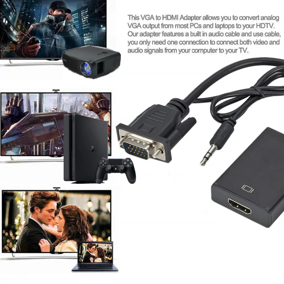 VGA to HDMI Converter Adapter Cable with Audio Output for PC laptop to HDTV Projector hdmi to vga adapter cable vga cable adapter vga to hdmi converter