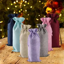 10 шт льняные винные мешочки крышка бутылки вина подарочные пакеты для бутылки с кулиской рождественские украшения для дома Кухни& 4S24