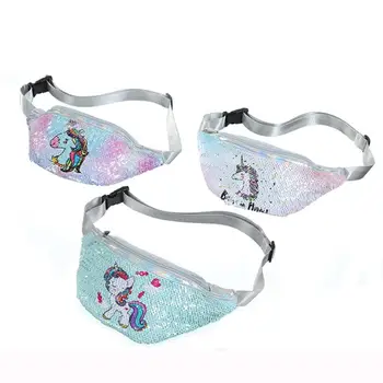 

Women Sequins Fanny Chest Bag Girl Kids Cartoon Small Waist Crossbody Pack