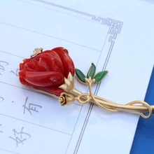 Красивые броши, ювелирные украшения из чистого золота 18 К, натуральный красный коралл, брошь японского происхождения для женщин, красивые броши