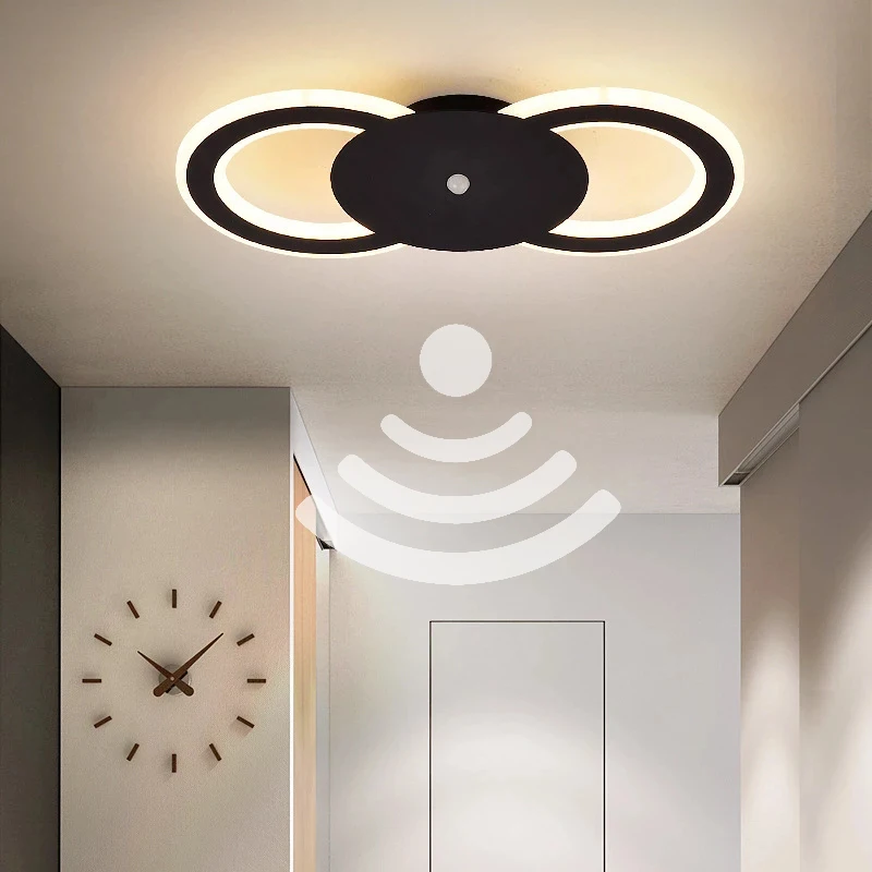 Luz Con Sensor De Movimiento Plafón LED Con Detector De Movimiento Radar LED Interior Lámpara De Techo De Madera Moderno Con Sensor De Luz 3000K Plafones Para Pasillo Salón Sala De Estar