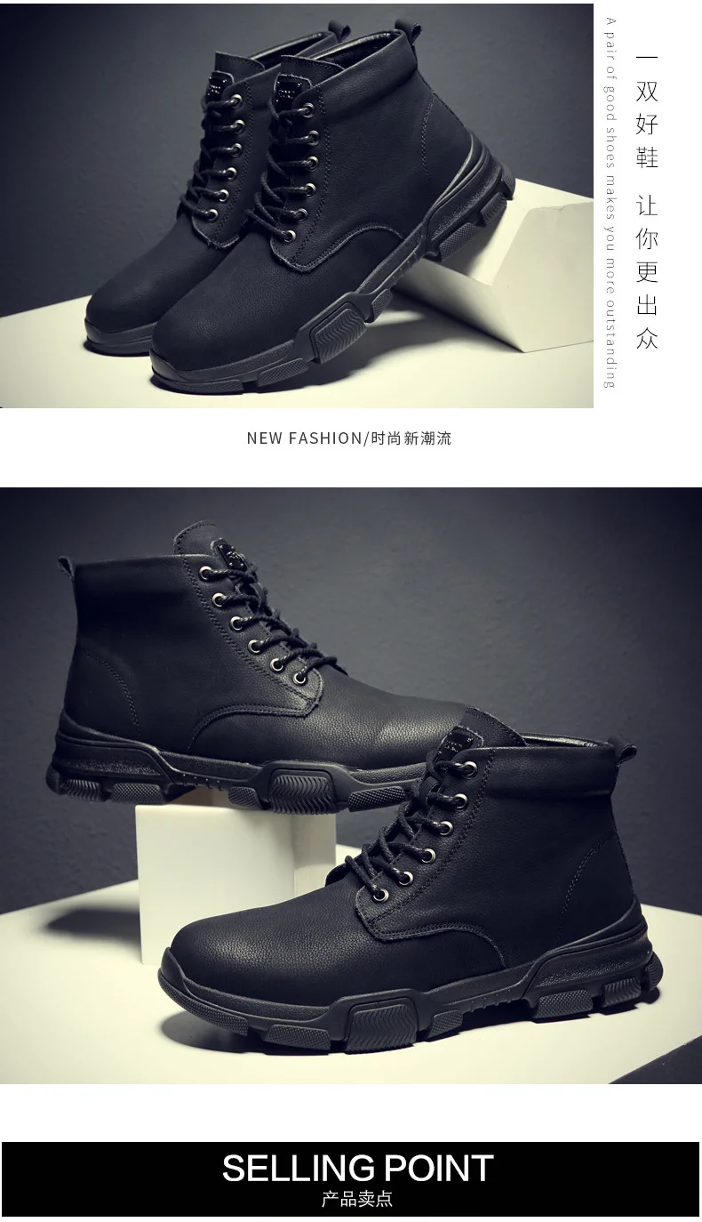 CEVABULE Winter Men's Genuine Leather Cowhide Martin Boots Wear-resistant Sports Casual Shoes Warm-keeping Shoes